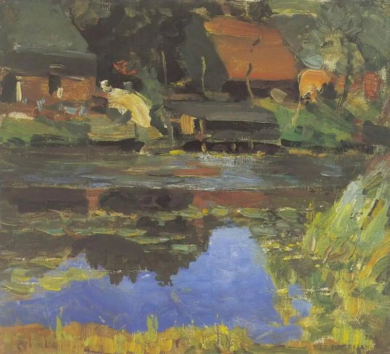 Su kenarında binalar ve bir çamaşırhane - Piet Mondrian