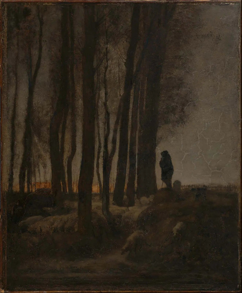 Ormanın kenarında sürü ve koyunlar, akşam - Jean-François Millet