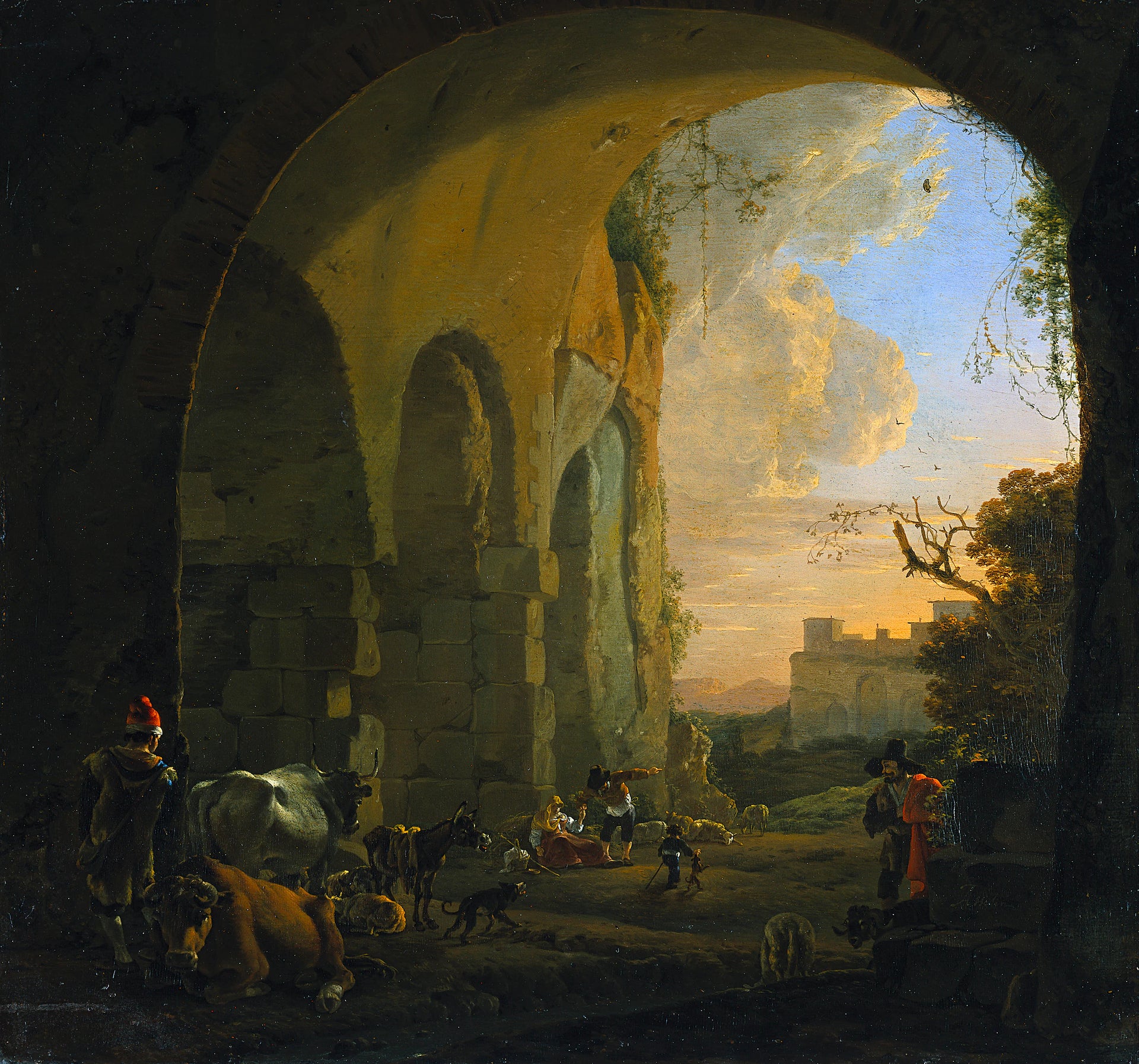 Bergers avec du bétail sous une voûte du Colisée de Rome. - Jan Asselyn