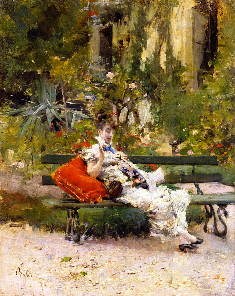 Berthe Bahçede Dikiş Yapıyor - Giovanni Boldini