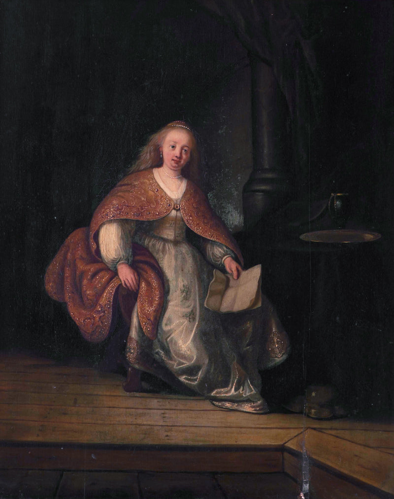 Zengin bir elbise giymiş Saskia, David'in mektubuyla (yalnız) Batşeba olarak - Rembrandt