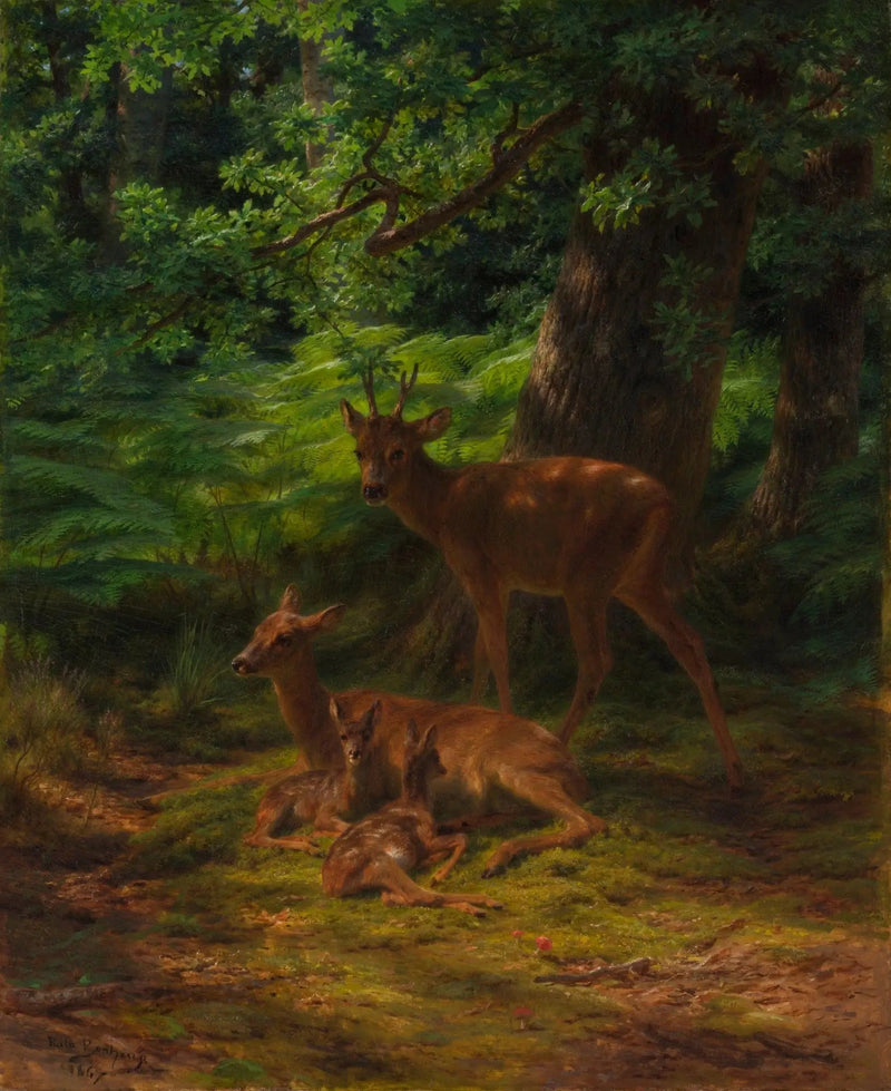 Dinlenmiş dişi geyik ve erkek geyik - Rosa Bonheur