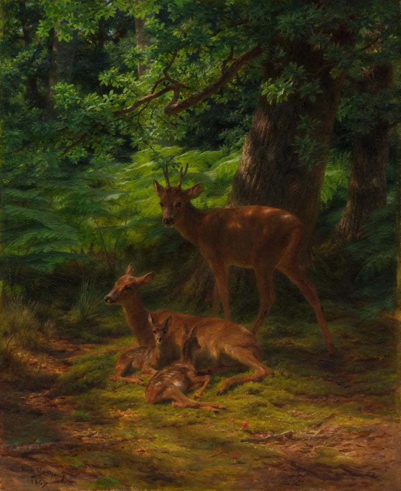Dinlenmiş dişi geyik ve erkek geyik - Rosa Bonheur
