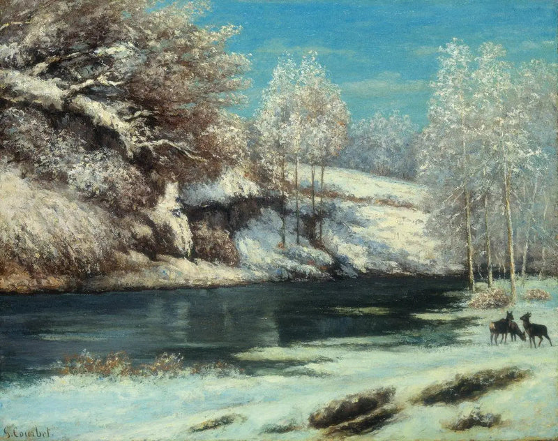 Geyikler ve karacalar nehir kenarında - Gustave Courbet