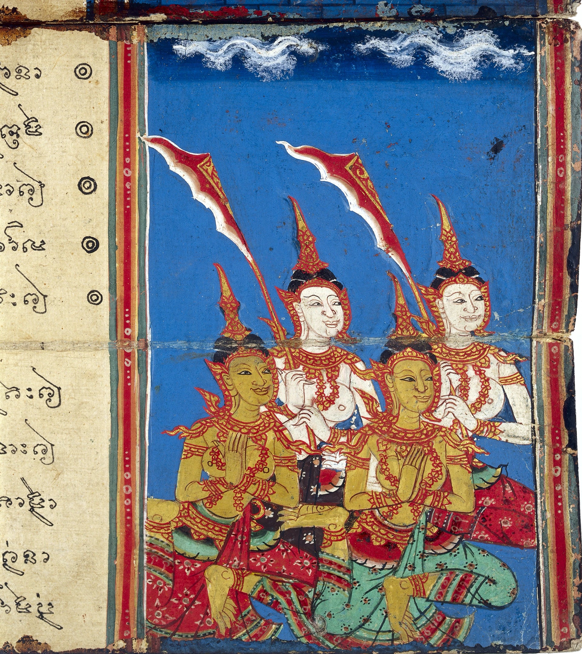 Bodhisattva au ciel accompagné d'anges, Artiste thaïlandais anonyme, XIXe siècle