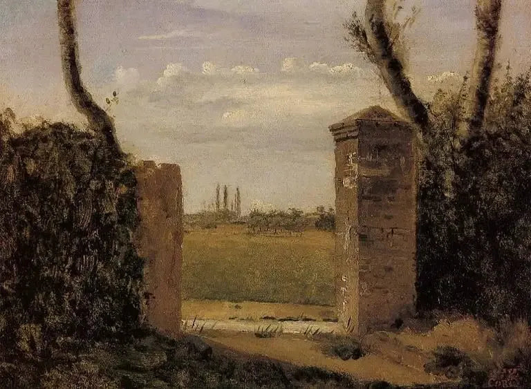 Bois-Guillaume, Rouen yakınlarında, iki sütunla çevrili kapı - Jean-Baptiste Camille Corot