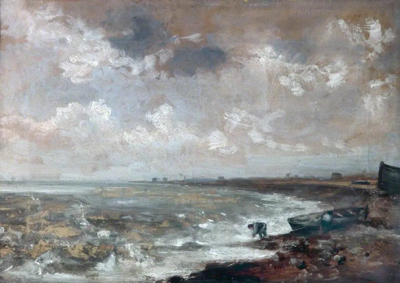 Deniz kıyısında balıkçıların olduğu bir tekne yakınında - John Constable