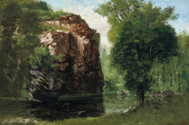 Loué kıyıları ve solda kayalar - Gustave Courbet