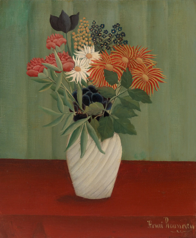 Kraliçe Papatyalar ve Tokyolar ile Çiçek Buketi - Henri Rousseau
