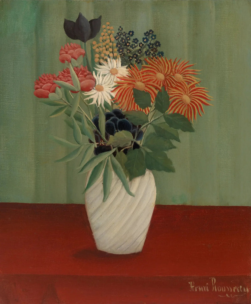 Kraliçe Papatyalar ve Tokyolar ile Çiçek Buketi - Henri Rousseau