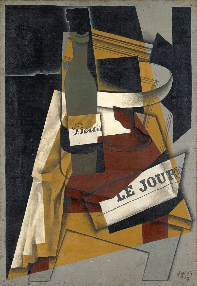 Şişe ve Meyve Tabağı (Şişe, gazete ve meyve tabağı) - Juan Gris