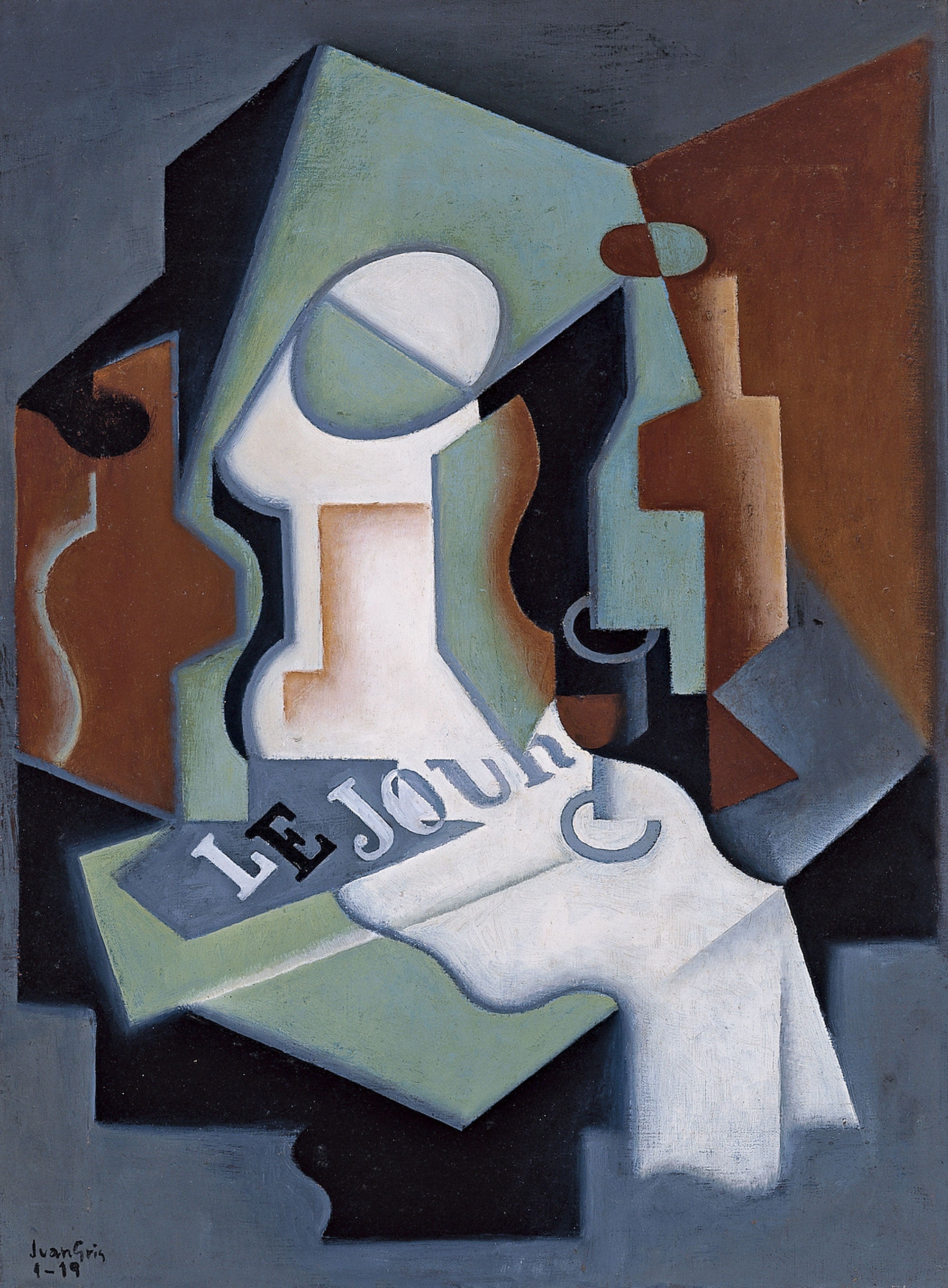 Bouteille et plat à fruits - Juan Gris