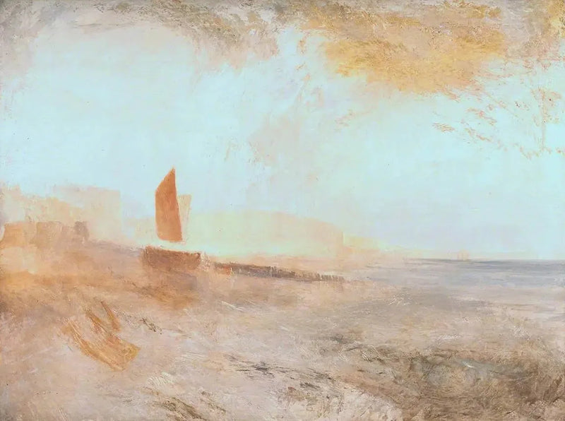 Brighton Plajı, Uzakta Zincir İskelesi ile, Batı'dan - J. M. W. Turner