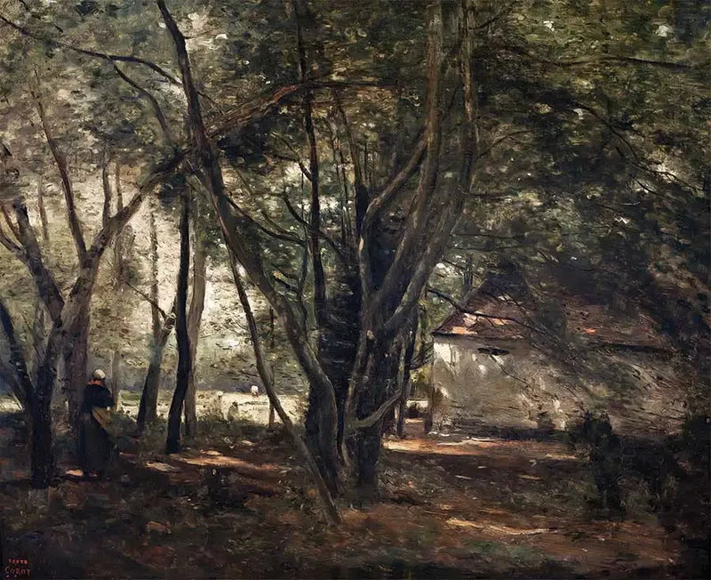 Brunoy, çiftlik yakınında yeşil yol - Jean-Baptiste Camille Corot