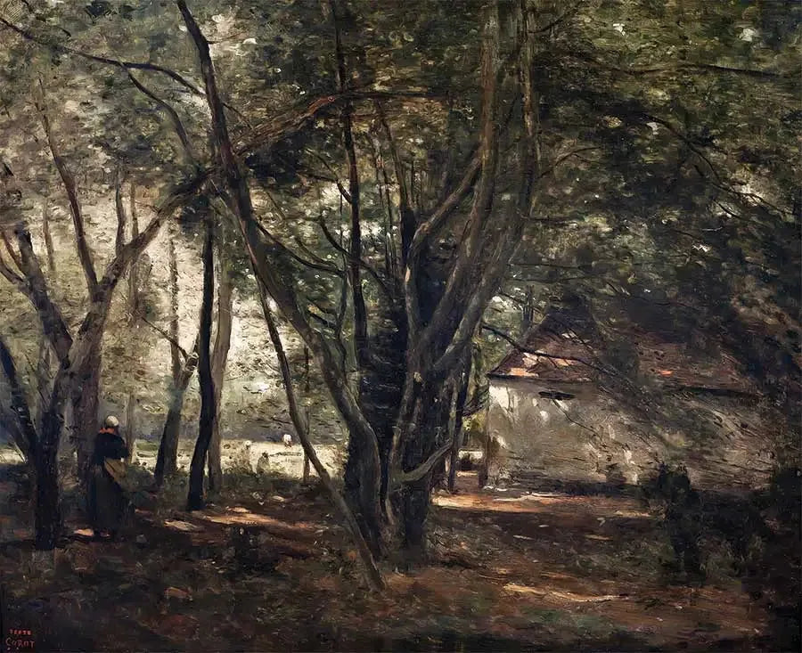 Brunoy, çiftlik yakınında yeşil yol - Jean-Baptiste Camille Corot