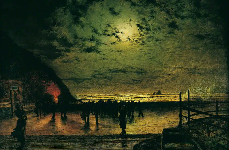 « Burning Off », Scarborough'daki bir balıkçı teknesi - John Atkinson Grimshaw