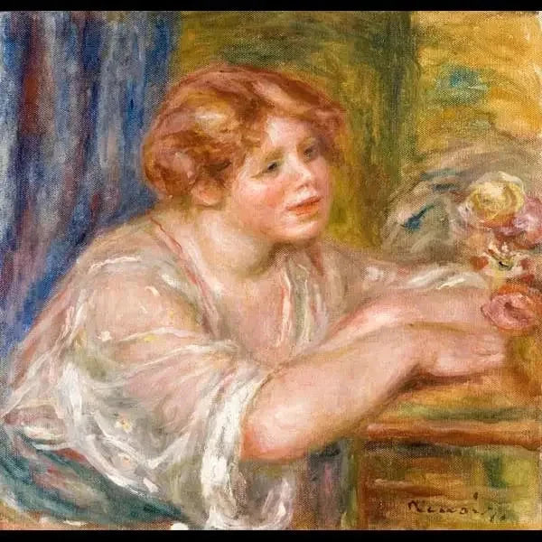 Çiçeklere bakan genç kız büstü - Pierre-Auguste Renoir