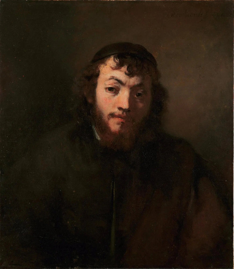 Sakallı ve fötr şapkalı genç bir adam portresi - Rembrandt