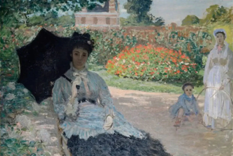 Jean ve bir hizmetçi ile bahçede Camille - Claude Monet