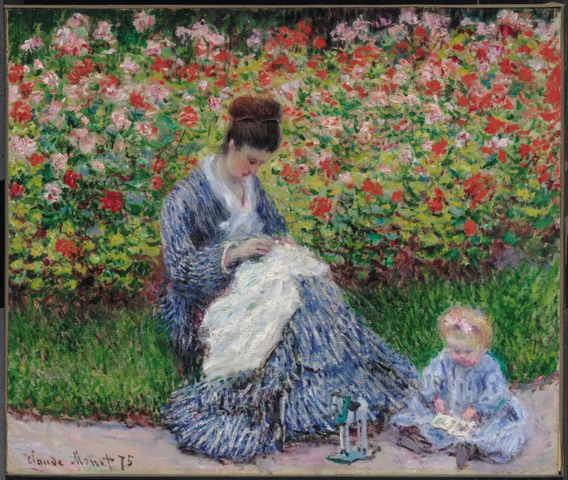 Camille Monet ve Argenteuil'deki sanatçının bahçesinde bir çocuk - Claude Monet