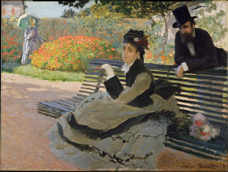 Claude Monet - Bir bahçe bankında Camille Monet