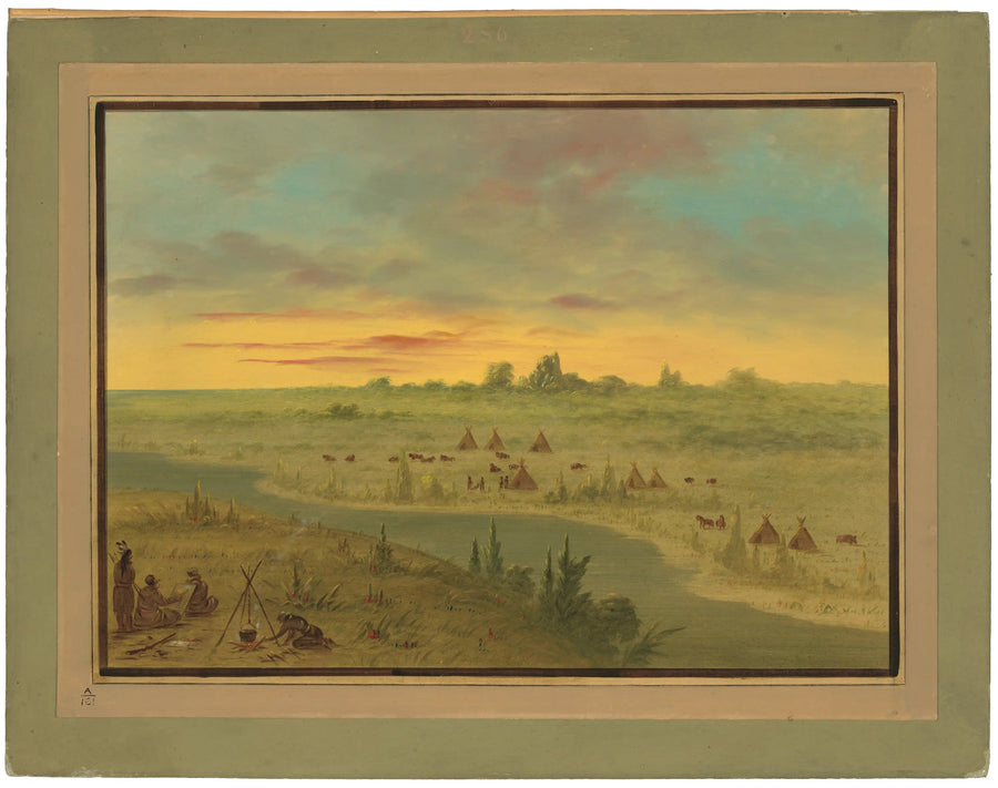 Pawnee Kızılderili Kampı Gün Batımında - George Catlin