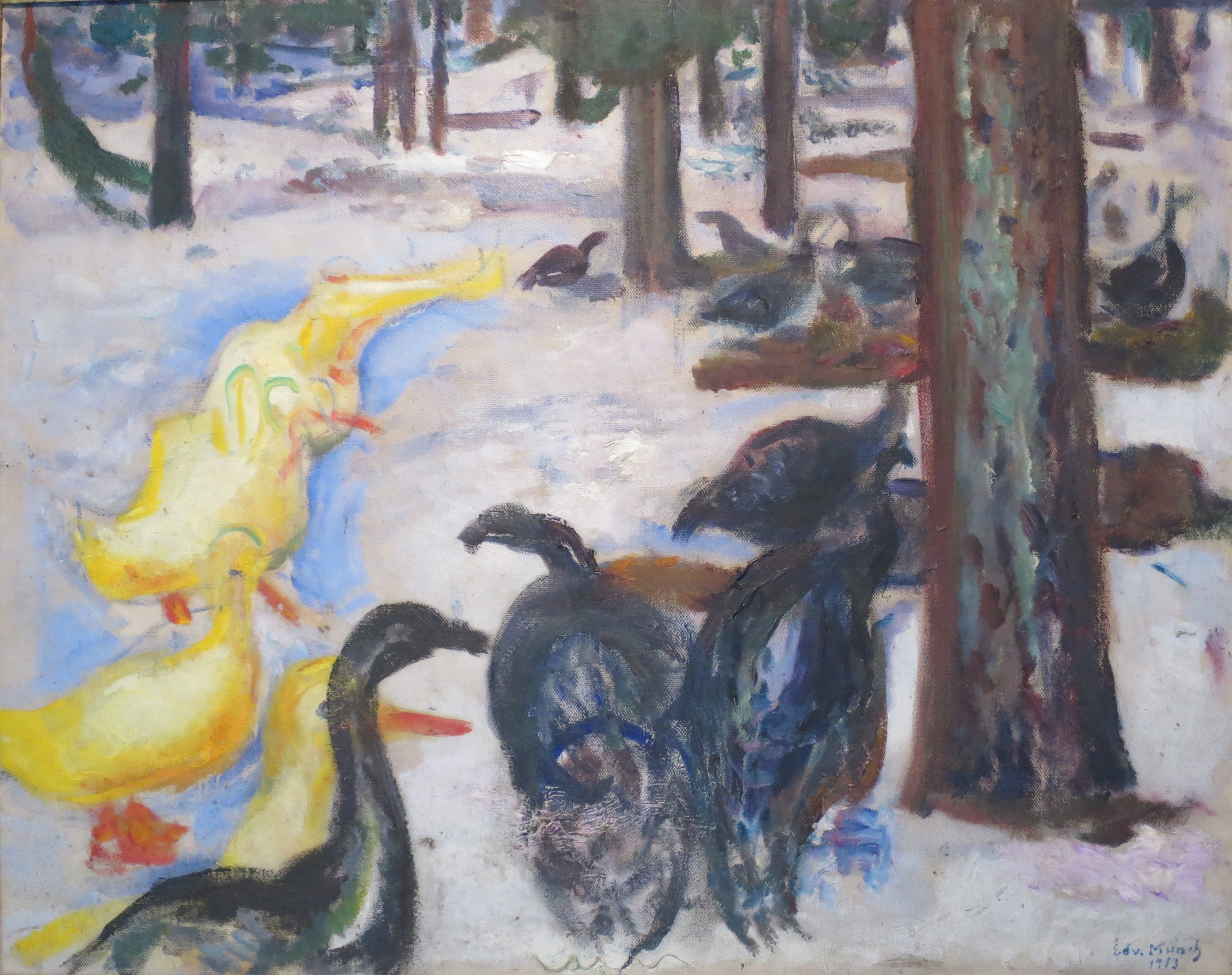 Reproduction du tableau « Canards et Dindes dans la neige - Edvard Munch » par Alpha Reproduction en peinture à l’huile