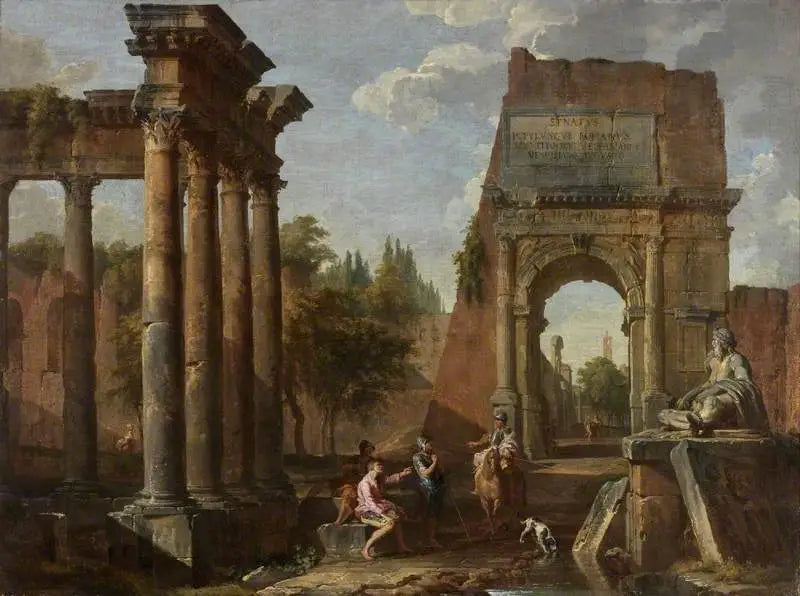 Kapris mimari, Titus Çeşmesi ve figürler - Giovanni Paolo Panini