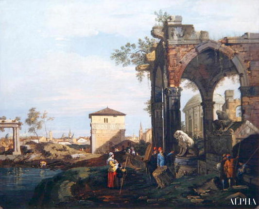 Capriccio avec ruines et Porta Portello à Padoue, vers 1760 - Giovanni Antonio Canal - Reproductions de tableaux et peintures haut de gamme