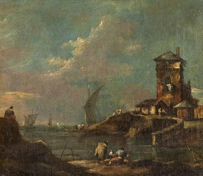 Rustik kule, evler ve teknelerle Capriccio - Francesco Guardi