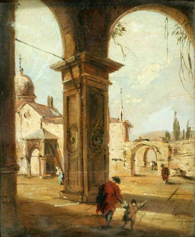 Capriccio ile bir kilise, bir portikden görülen - Francesco Guardi