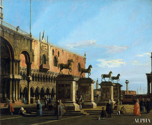 Capriccio : chevaux Saint Marco sur la Piazzetta - Giovanni Antonio Canal - Reproductions de tableaux et peintures haut de gamme