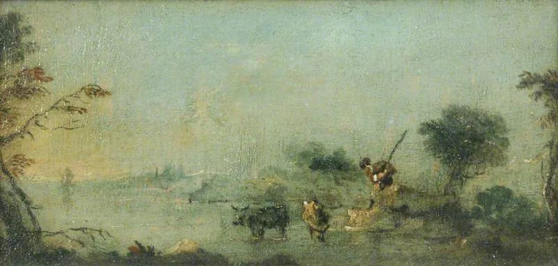 Lagün Capriccio'su, bir köylü ve sığırlarla - Francesco Guardi