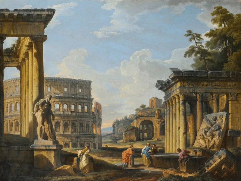 Antik Harabeler Capriccio'su, Antonius ve Faustina Tapınağı, Kolezyum, Maxence Bazilikası - Giovanni Paolo Panini