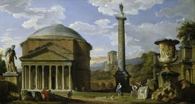 Roma Harabeleri Capriccio ve Pantheon - Giovanni Paolo Panini
