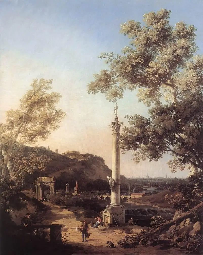 Capriccio : nehir manzarası ve bir kolon - Canaletto