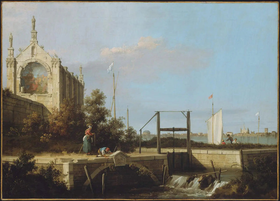 Capriccio : Bir nehir üzerindeki bir su yolu ve bir şapel - Canaletto
