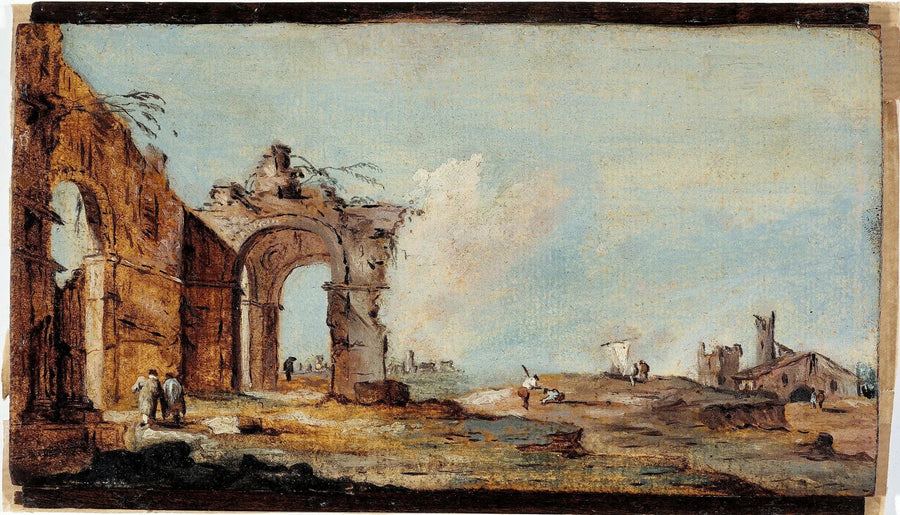 Caprice, yıkılmış kemer ve balıkçı evleriyle - Francesco Guardi
