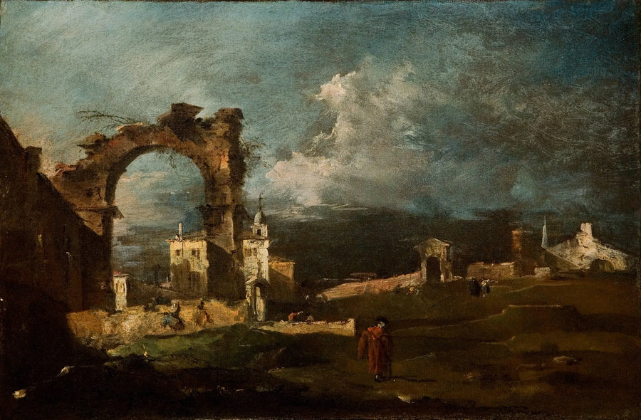 Caprice ile bir kemer ve arka planda bir villa kalıntıları - Francesco Guardi