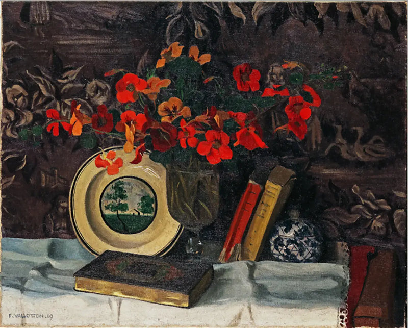 Capucines, mor arka plan - Félix Vallotton