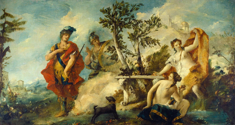 Carlo ve Ubaldo, Armide'nin nymphlerinin büyülerine karşı dirençli - Francesco Guardi