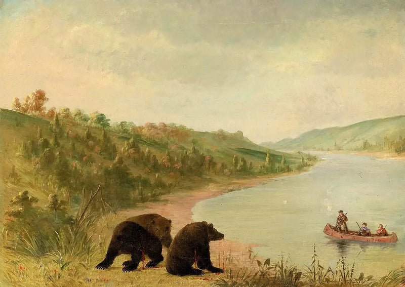 Catlin ve adamları kanolarında, acil çıkarmak için çağrılıyorlar, Yukarı Missouri - George Catlin