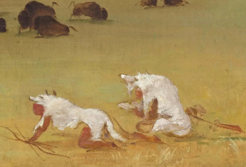 Katilin ve Hint rehberi, kurt postları altında bizonlara yaklaşıyor - George Catlin