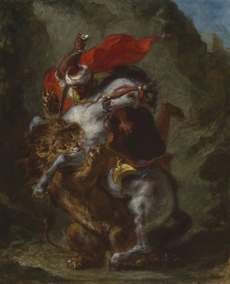 Aslan tarafından saldırıya uğrayan Arap Şövalyesi - Eugène Delacroix
