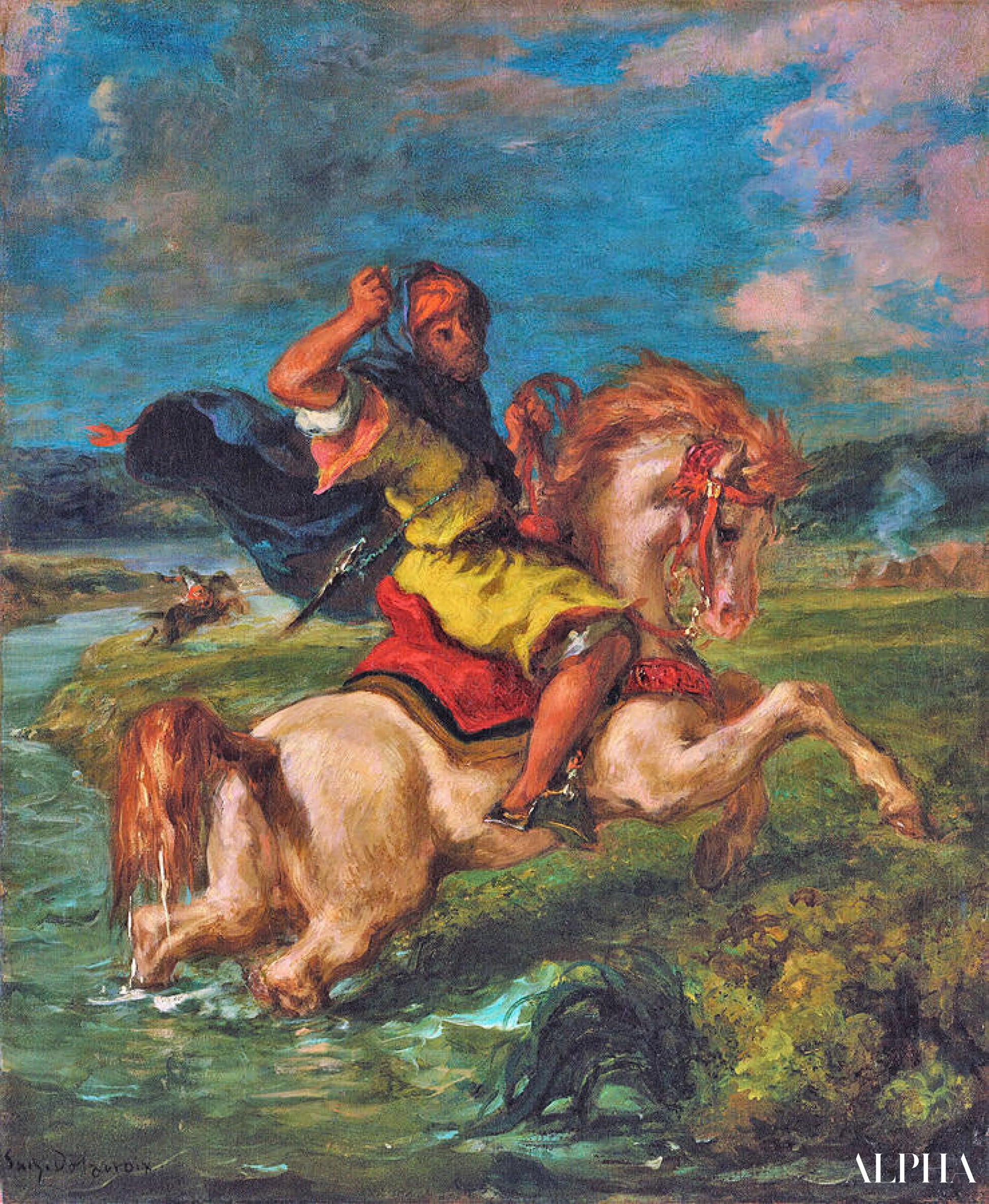 Cavalier marocain traversant un gué - Eugène Delacroix - Reproductions de tableaux et peintures haut de gamme