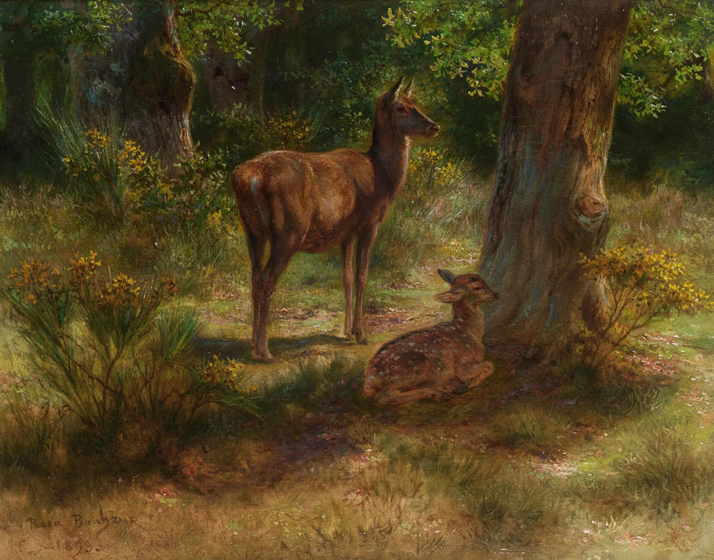 Geyik ve yavrusu ormanda - Rosa Bonheur