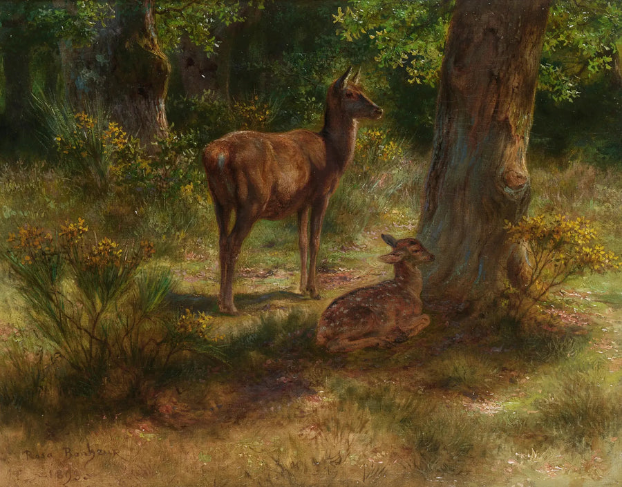Geyik ve yavrusu ormanda - Rosa Bonheur