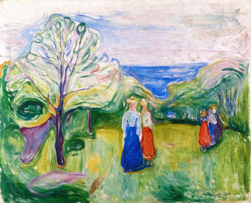 Çiçek Açan Kiraz ve Bahçedeki Genç Kızlar - Edvard Munch