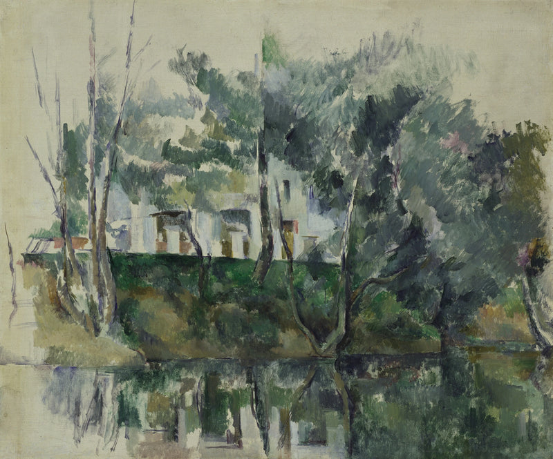 Su kenarındaki ağaçlar ve evler - Paul Cézanne