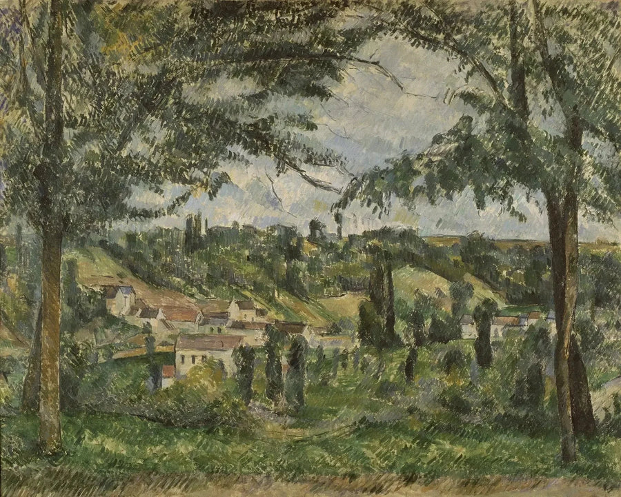 Pontoise'deki Le Hameau des Pâtis, ağaçlarla çevrili - Paul Cézanne
